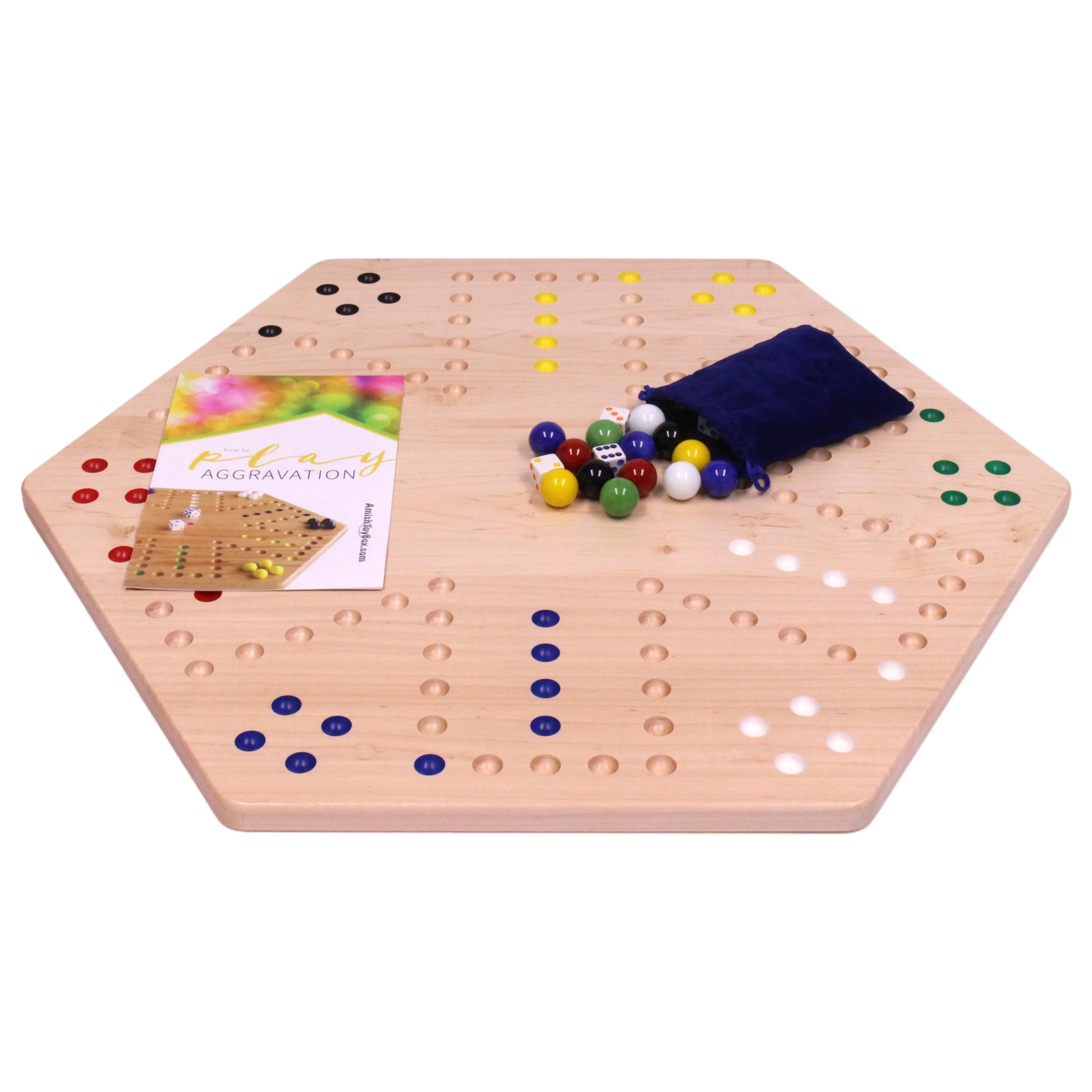 Large 24" Wooden Hand-Painted Aggravation Board Game with 22mm Marbles and Dice N281219