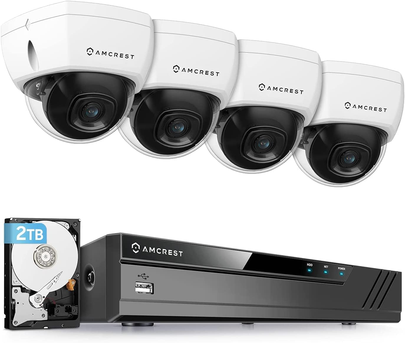 4K 8CH Security Camera System with 4K NVR, 4 x 4K IP67 Weatherproof Metal Dome POE IP Cameras, Pre-Installed 2TB Hard Drive J19505