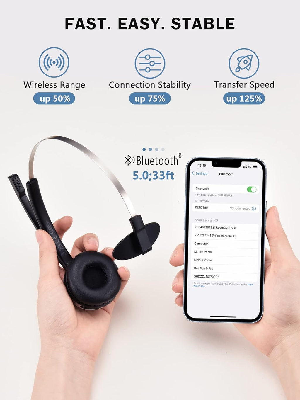 Bluetooth Headset with Microphone Noise Canceling, Pack of 2 E908487