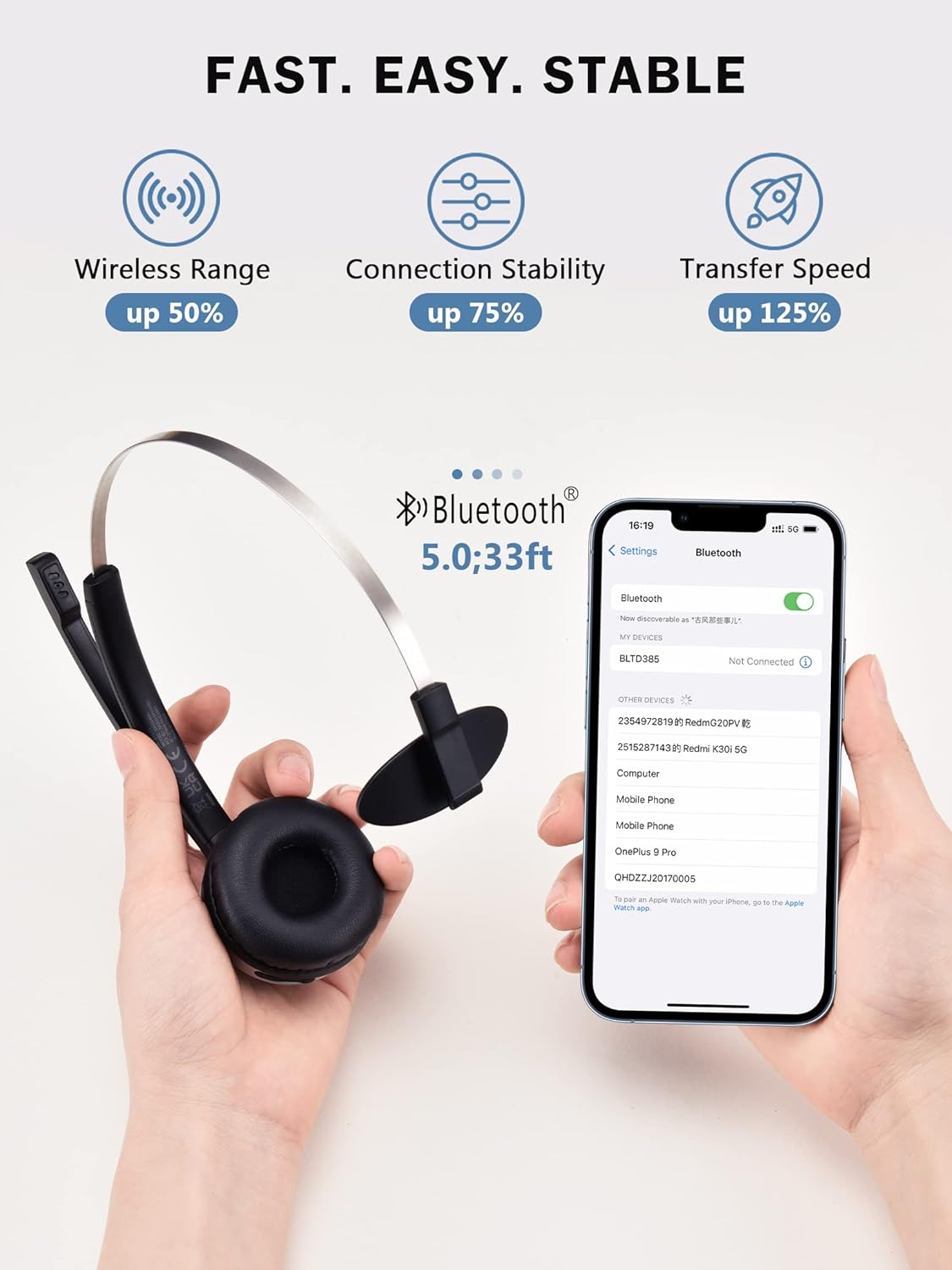 Bluetooth Headset with Microphone Noise Canceling, Pack of 2 E908487
