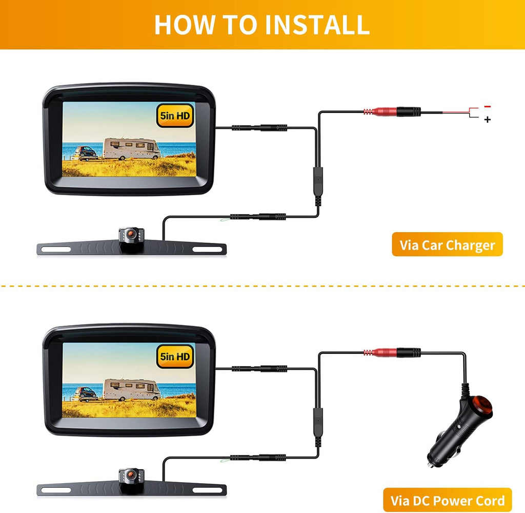 5 Monitor with 1080P Backup Camera, License Plate 149° Rear View Kits, IP69 Waterproof R13624