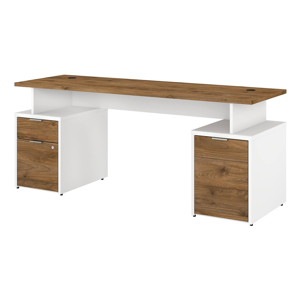 72w Desk with Drawers and Storage Cabinet Fresh Walnut White T661429
