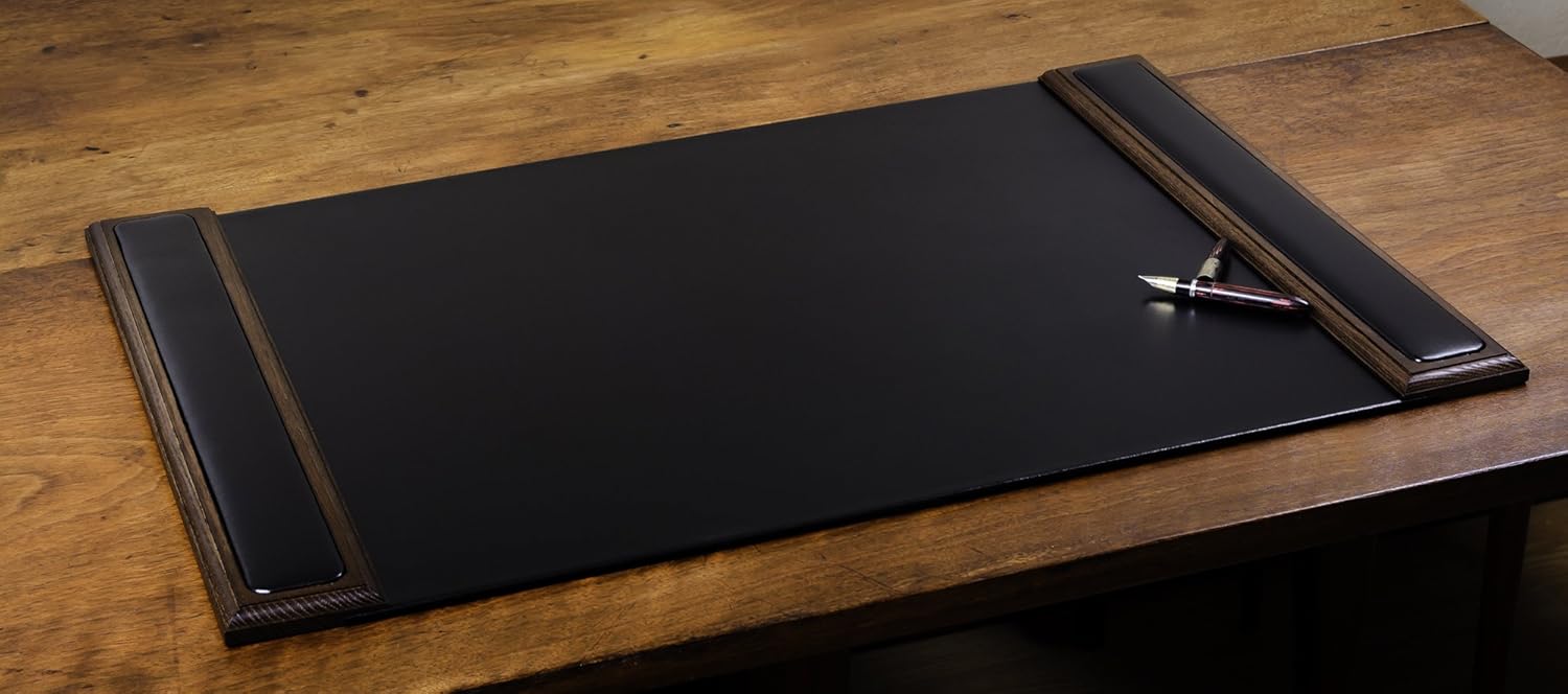 Walnut & Black Leather Desk Pad V8331