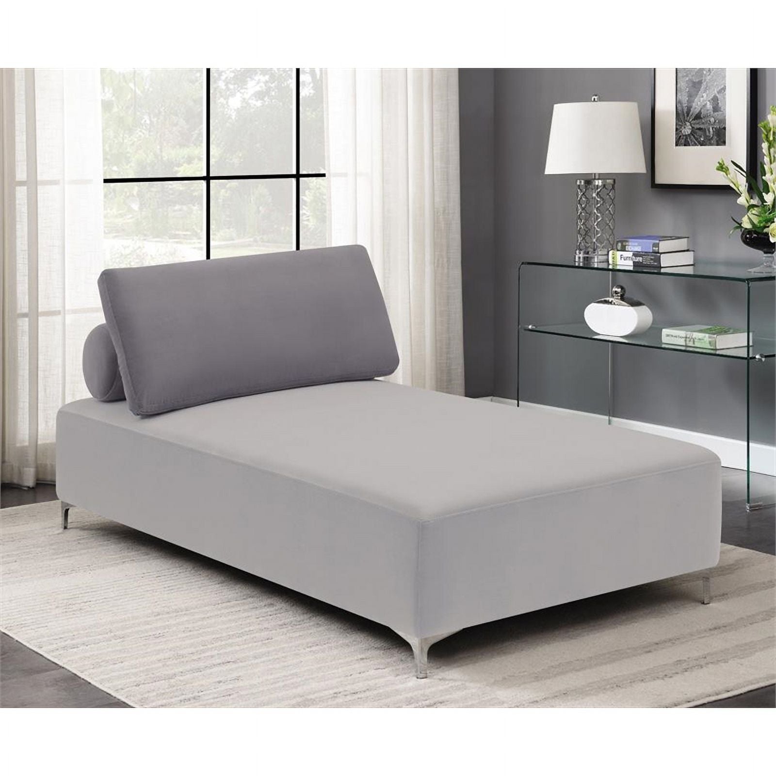 Grey Upholstered Accent Chaise with Removable Pillow F250709