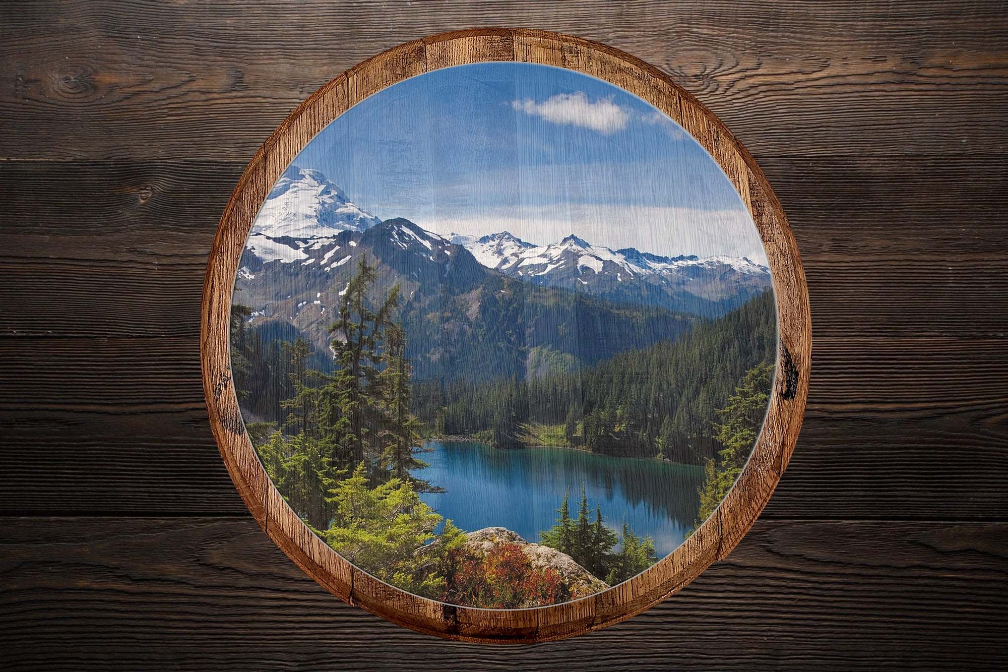 Mountain Range Pine Forest Calm Lake Snow Capped Bar Wall Decor D831