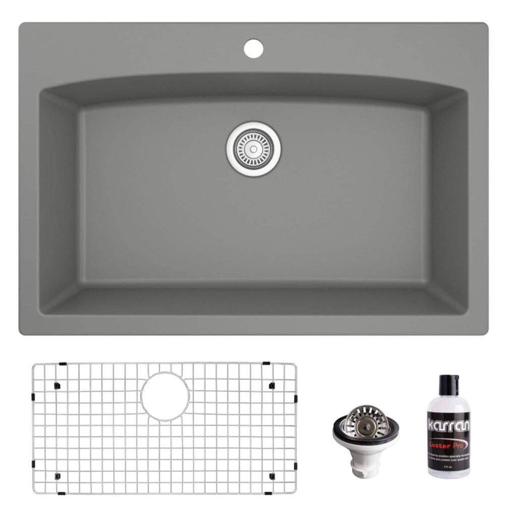 33x22 Drop In Quartz Composite Kitchen Sink, Grey H3705