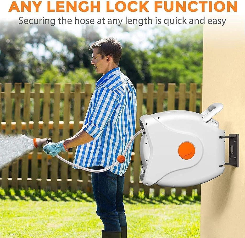 100 FT 1/2 Automatic Rewind Wall Mounted Hose Reel with 8 Patterns Hose Nozzles B42954