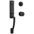 Satin Black Single Cylinder Handleset with Contemporary Round Rose Door Knob R8692