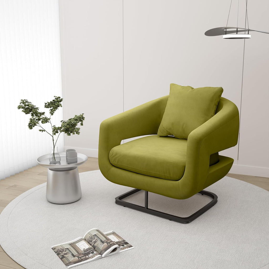 Olive Velvet Barrel Chair with Metal Base X9920