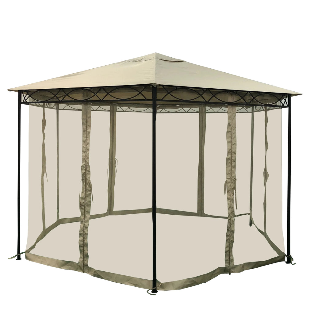 Beige Dark Gray Water Resistant Fabric and Steel Gazebo I4912