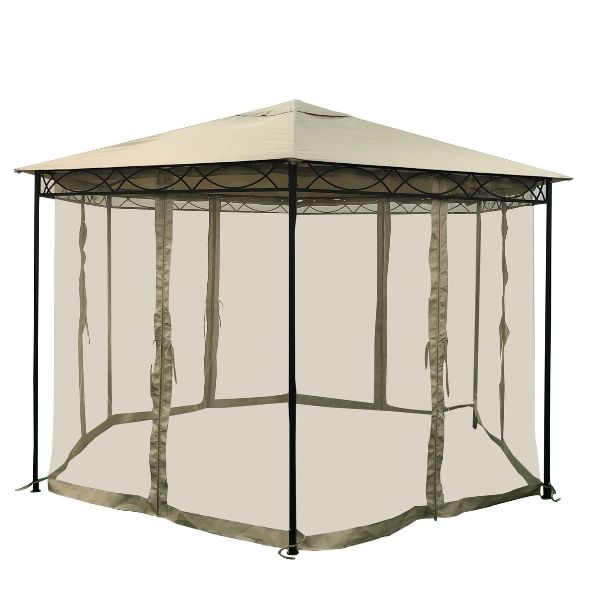 Beige Dark Gray Water Resistant Fabric and Steel Gazebo I4912
