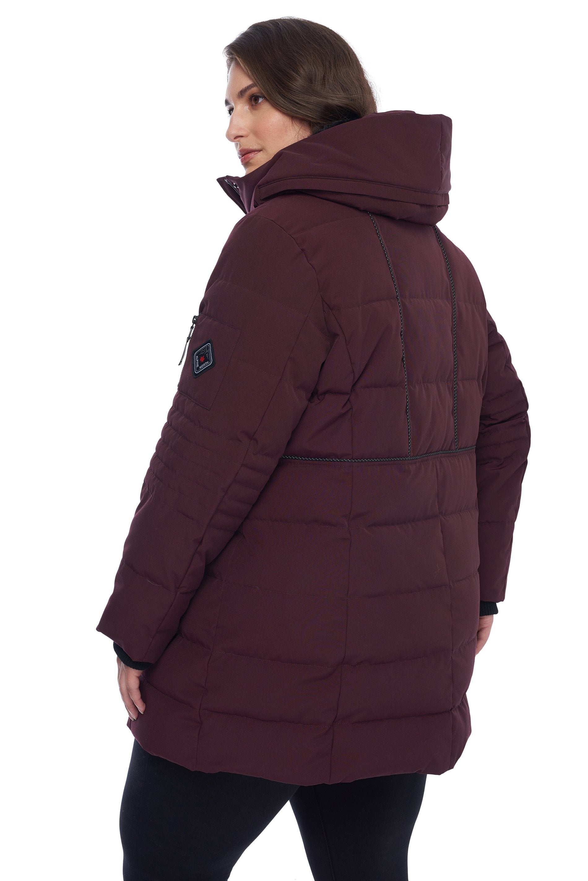 Women's Plus Size Vegan Down Mid-Length Parka Winter Coat with Hood K26162