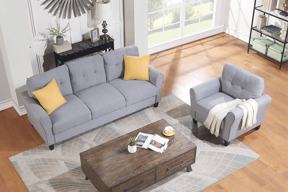 Light Grey-Blue Button Tufted Sectional Sofa Set G81103