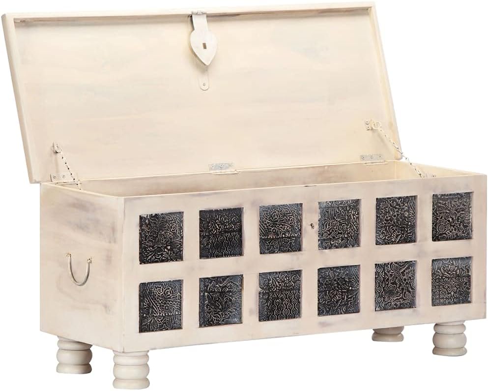 White Solid Acacia Wood Storage Box P5537