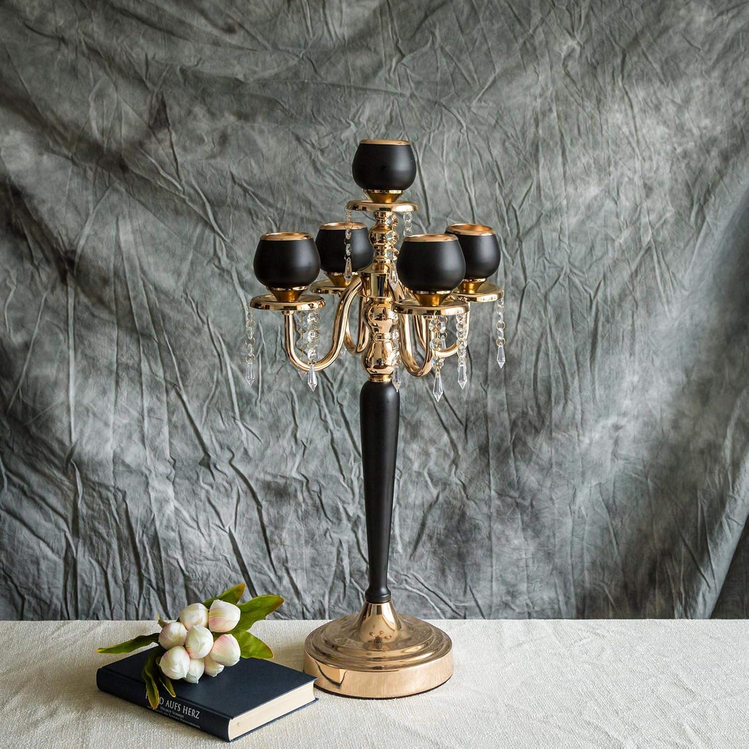 25 Matte Black/Gold Metal Tealight Candle Holder P974