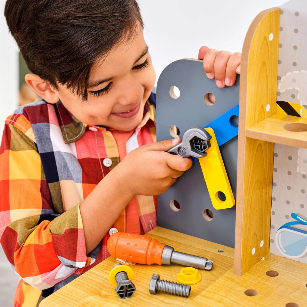 Wooden Play Workbench with 40+ Accessories and Working Drill C7528