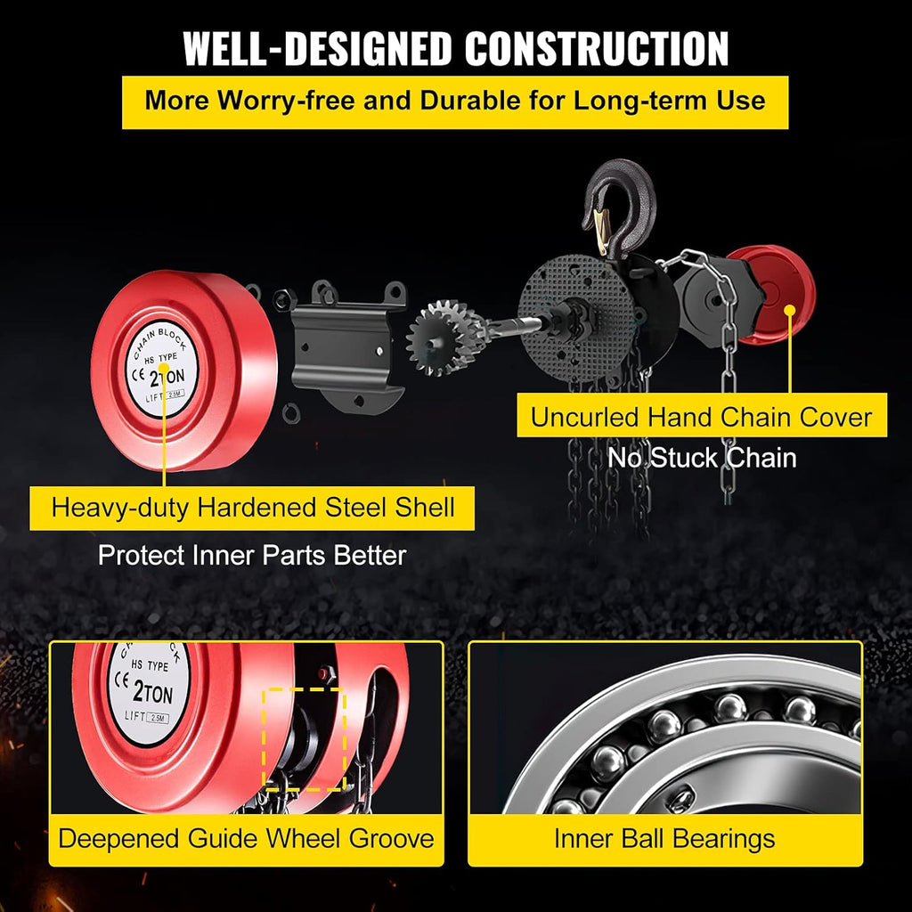 Red Pack of 2 Manual Chain Hoist, 4400 lbs Capacity, 8ft Lift Z526541