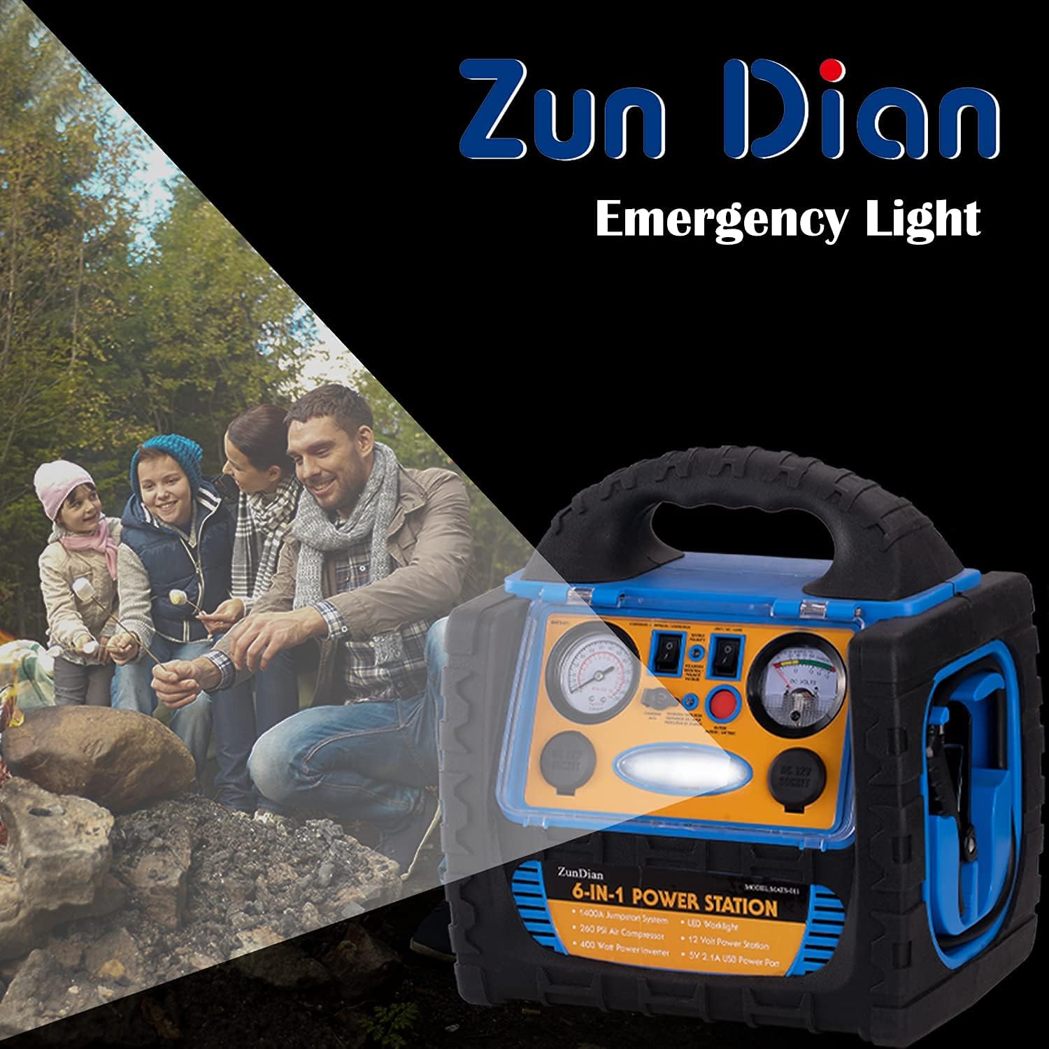 1400 Amp Battery Jump Starter with Air Compressor Car Tire Inflator, 110V 400W Power Inverter USB DC AC Outlet, 12V Emergency Auto Battery Booster Pack P157967