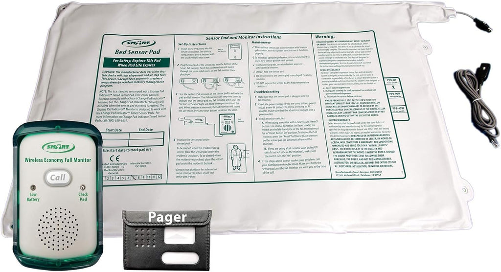Wireless Fall Alert with 20in x 30in Bed Pad and Caregiver Pager V6406