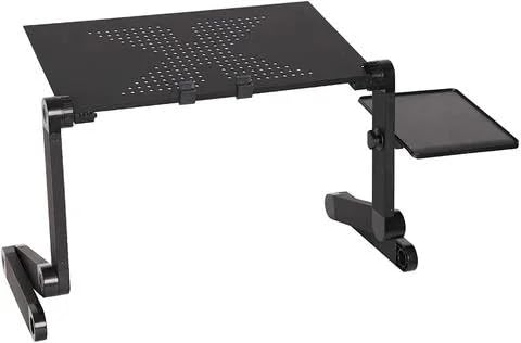 Foldable Aluminum Adjustable Laptop Desk with Mouse Pad (Black) O10586
