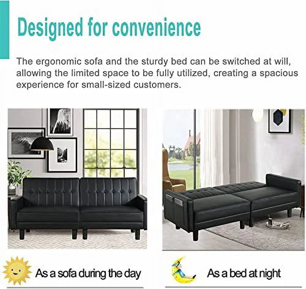 Faux Leather Convertible Folding Futon Sofa Bed Couch M777679