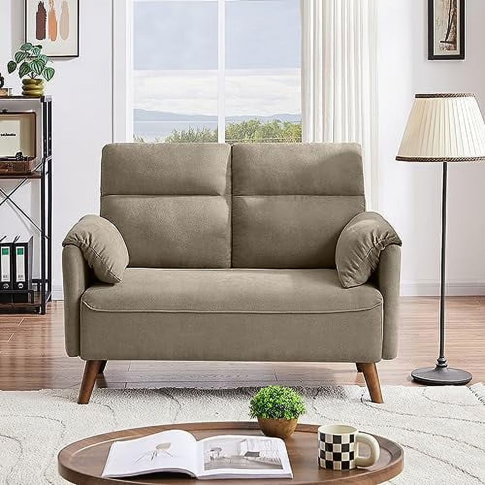 50.6" Small Loveseat Sofa with Back Cushions and Wood Legs R15540