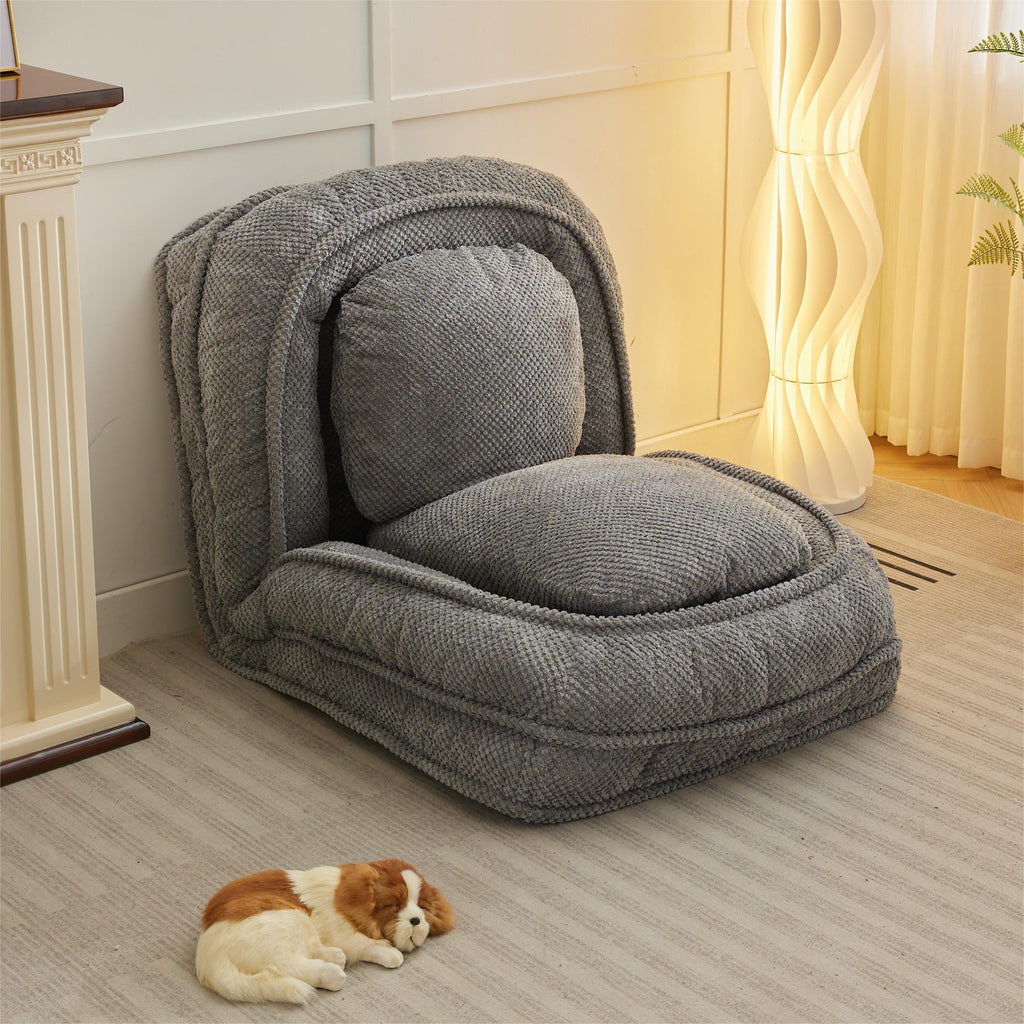 Gray foldable lazy sofa floor chair, 5-seater adjustable backrest recliner D939931