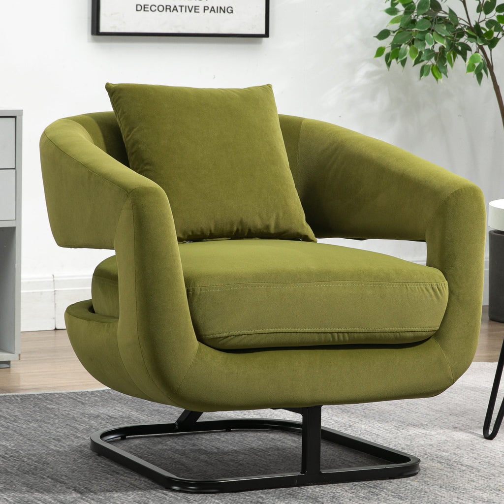 Olive Velvet Barrel Chair with Metal Base X9920