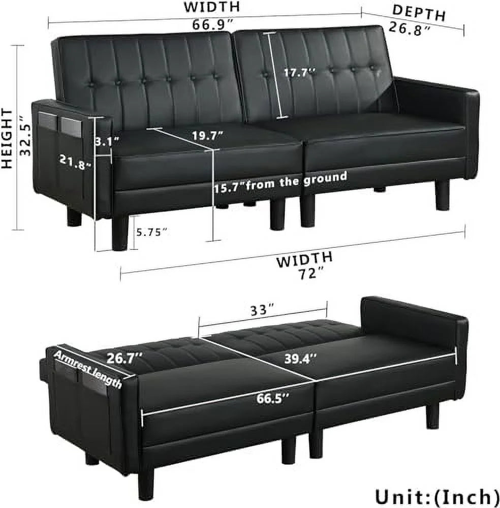 Faux Leather Convertible Folding Futon Sofa Bed Couch M777679