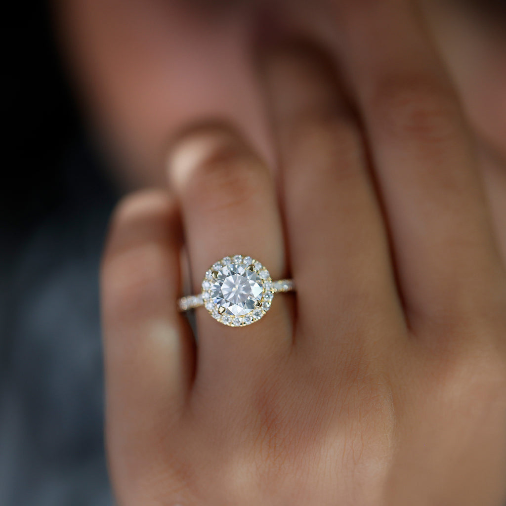 14K Yellow Gold Moissanite Halo Engagement Ring W208370