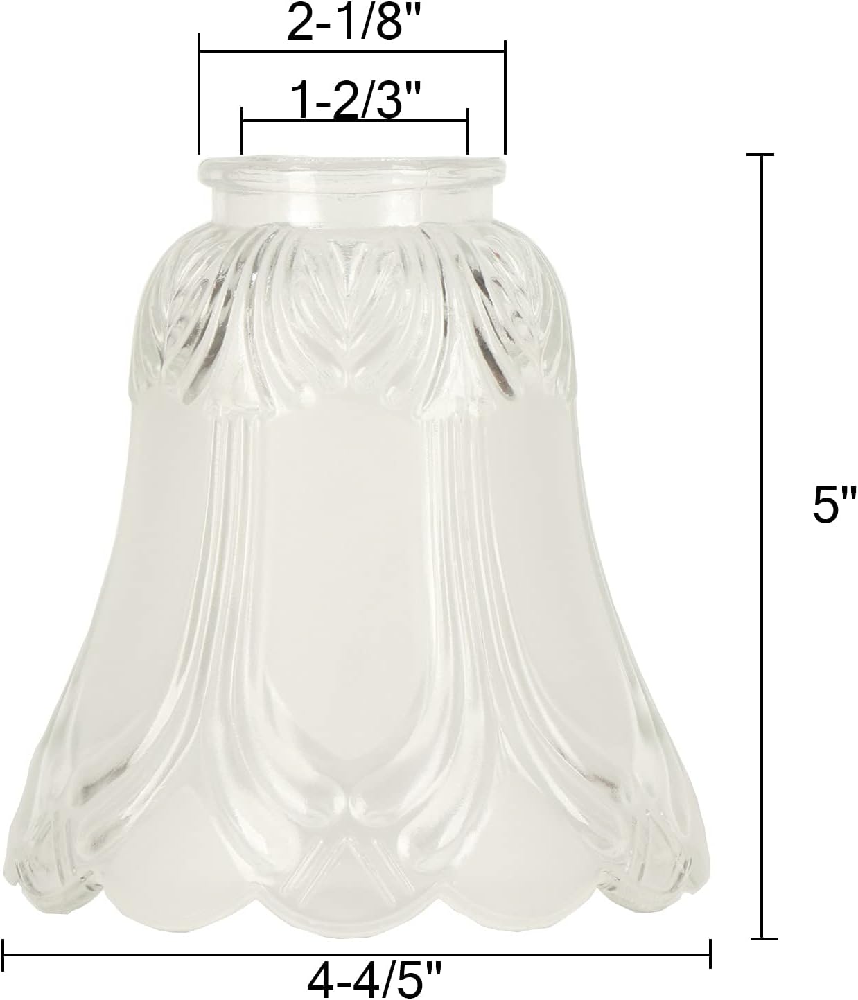 Pack of 4 Clear Frosted Glass Ceiling Fan Light Covers, 2-1/8" Fitter Size, 4-4/5" high x 5" Diameter Q572