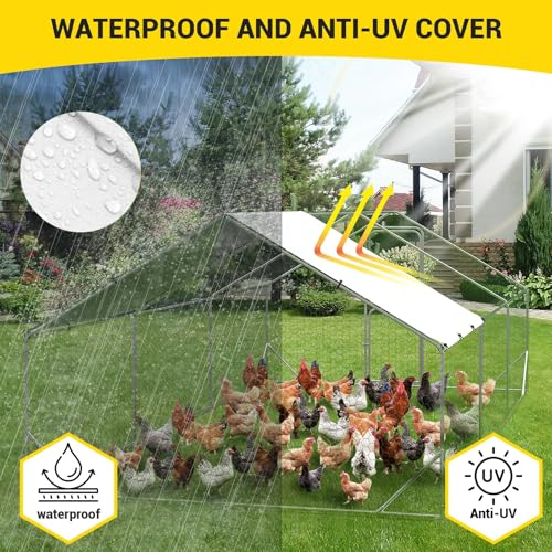 Large Metal Chicken Coop with Waterproof Cover 9.8 x 13.1 x 6.6ft H3222