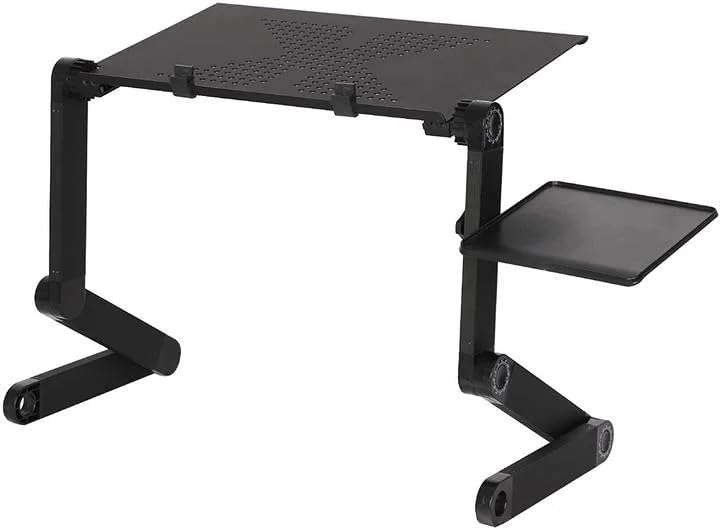 Foldable Aluminum Adjustable Laptop Desk with Mouse Pad (Black) O10586