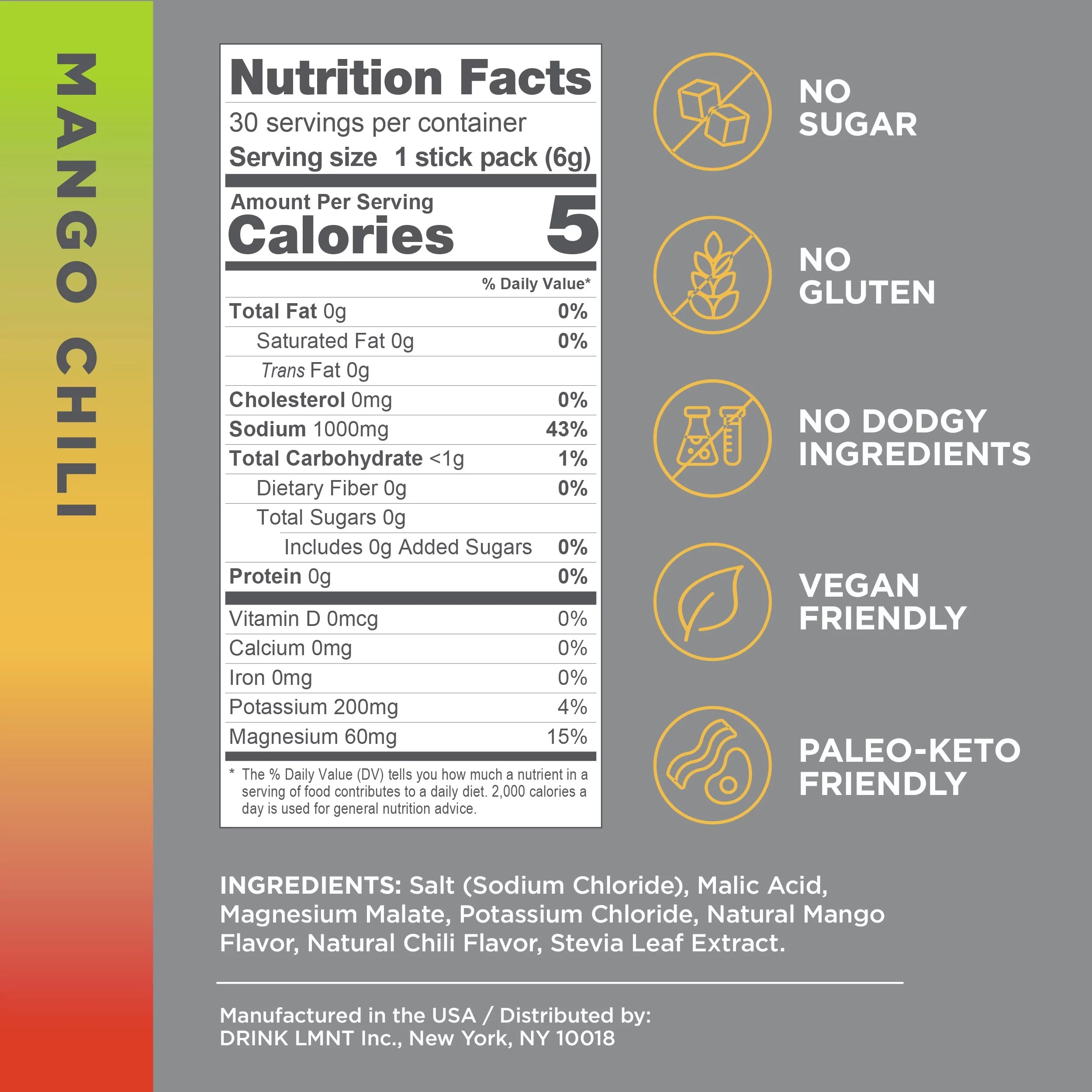 Mango Chili Electrolyte Drink Mix, 30 Stick Packs F63226