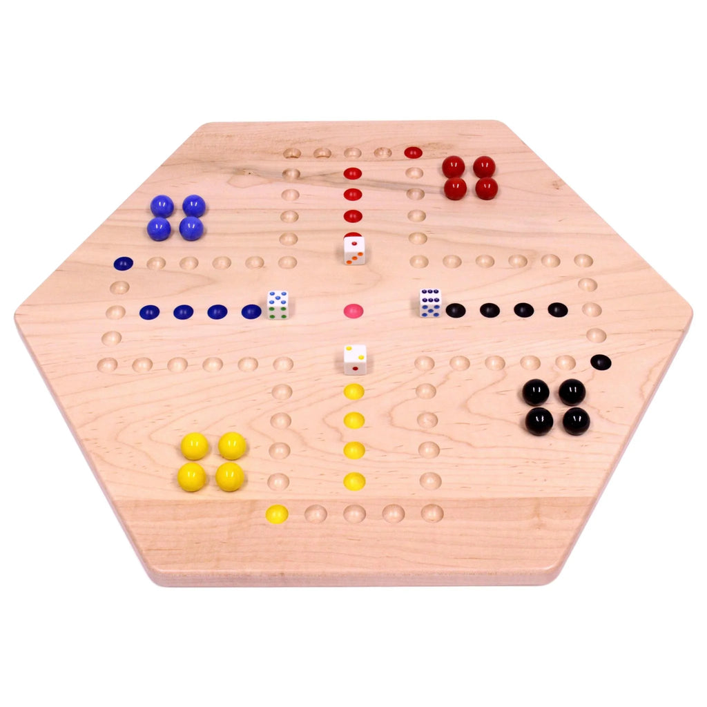 Large 24" Wooden Hand-Painted Aggravation Board Game with 22mm Marbles and Dice N281219