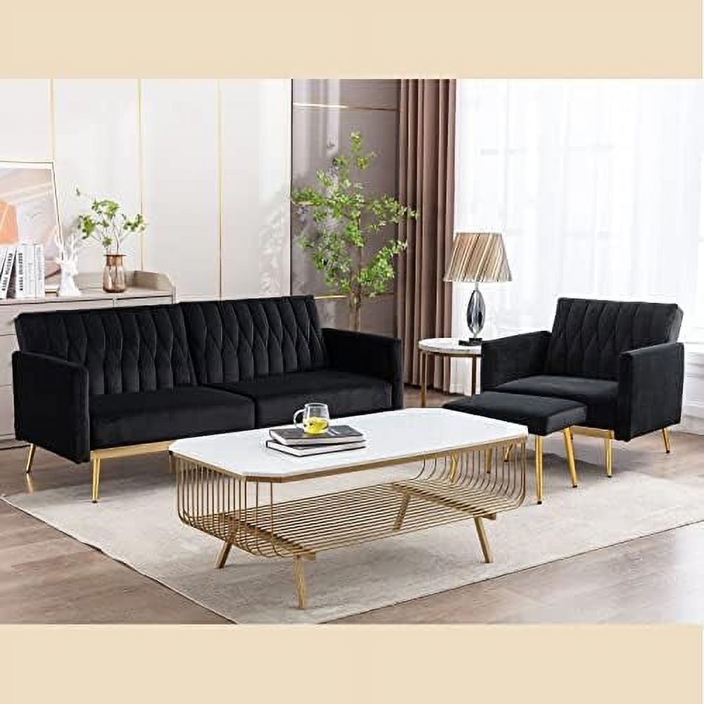 Velvet Single Sofa Chair with Ottoman Adjustable Armrests Tufted Lounge Chair N63024