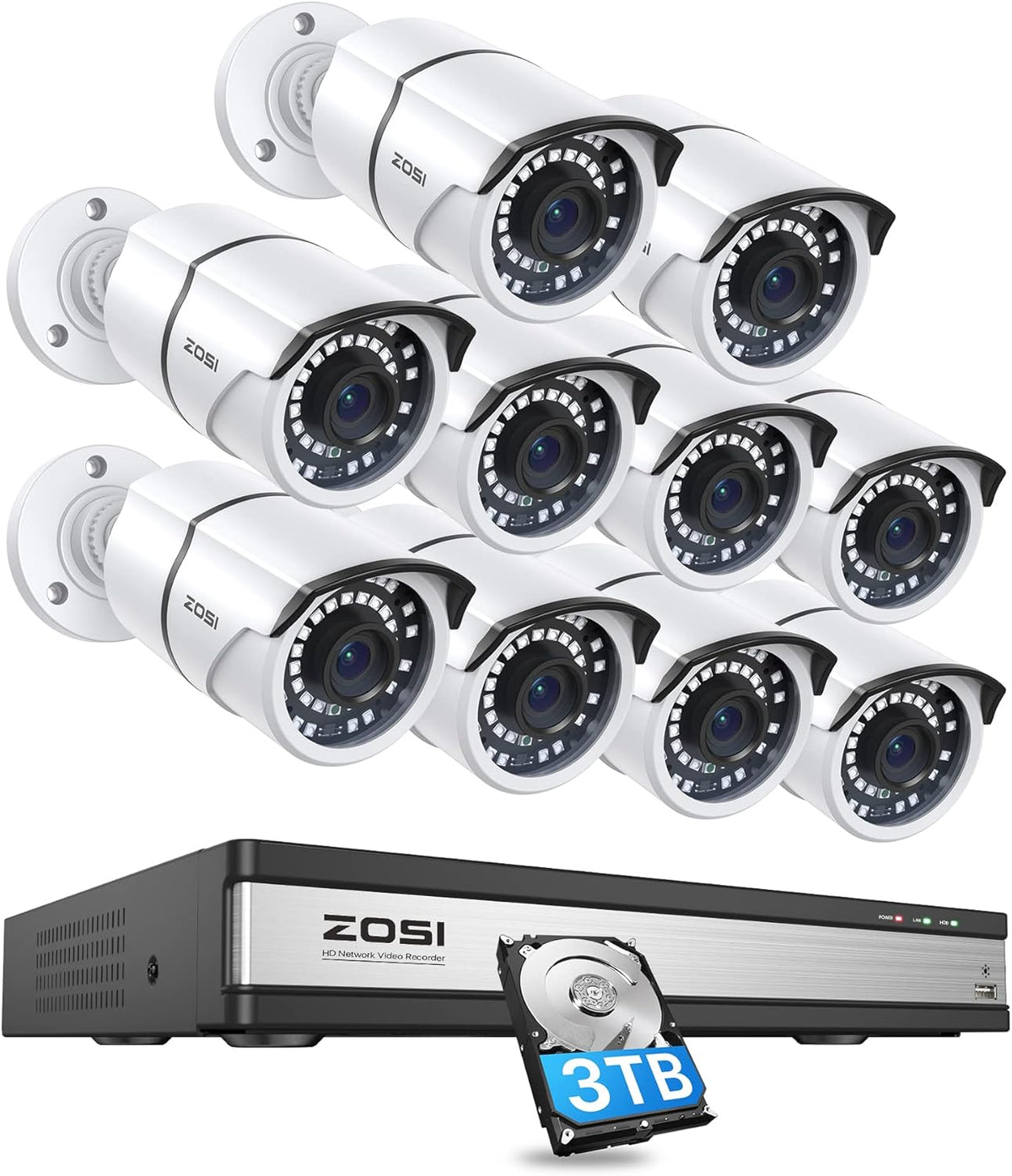4K 16 Channel Security Camera System with 3TB Hard Drive and 10 x 5MP Cameras G2178