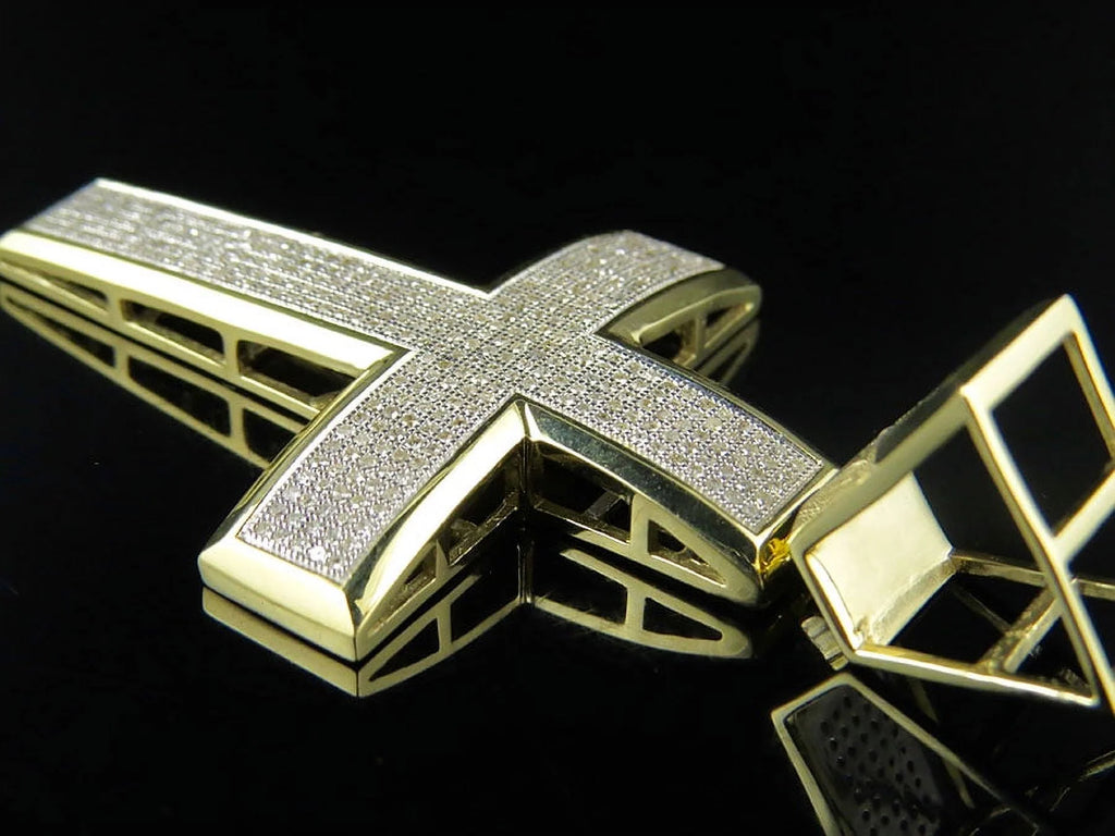 10K Yellow Gold Dome Cross Pendant Charm 1.70ct Q6700