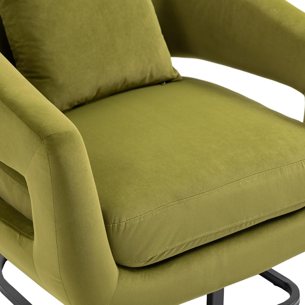Olive Velvet Barrel Chair with Metal Base X9920