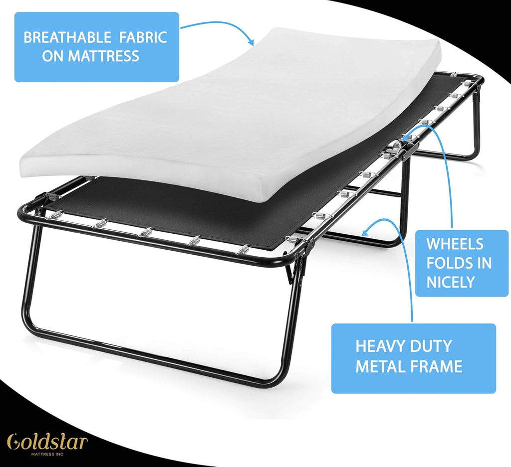 Rollaway Folding Guest Bed with 3-Inch Memory Foam Mattress C337