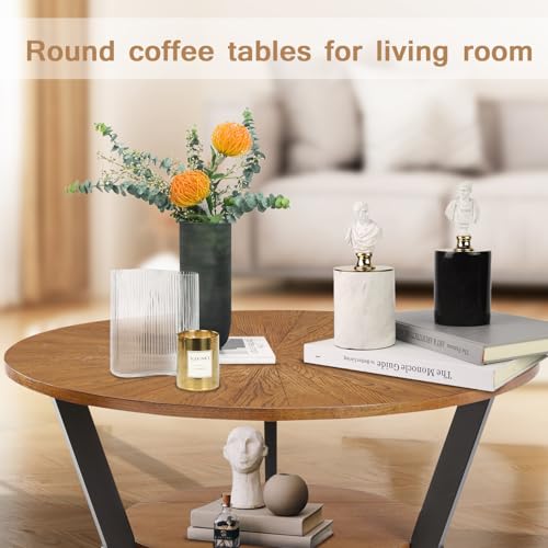 Round Wood Coffee Table with Storage Rack, 35 x 35 x 17 in U17395