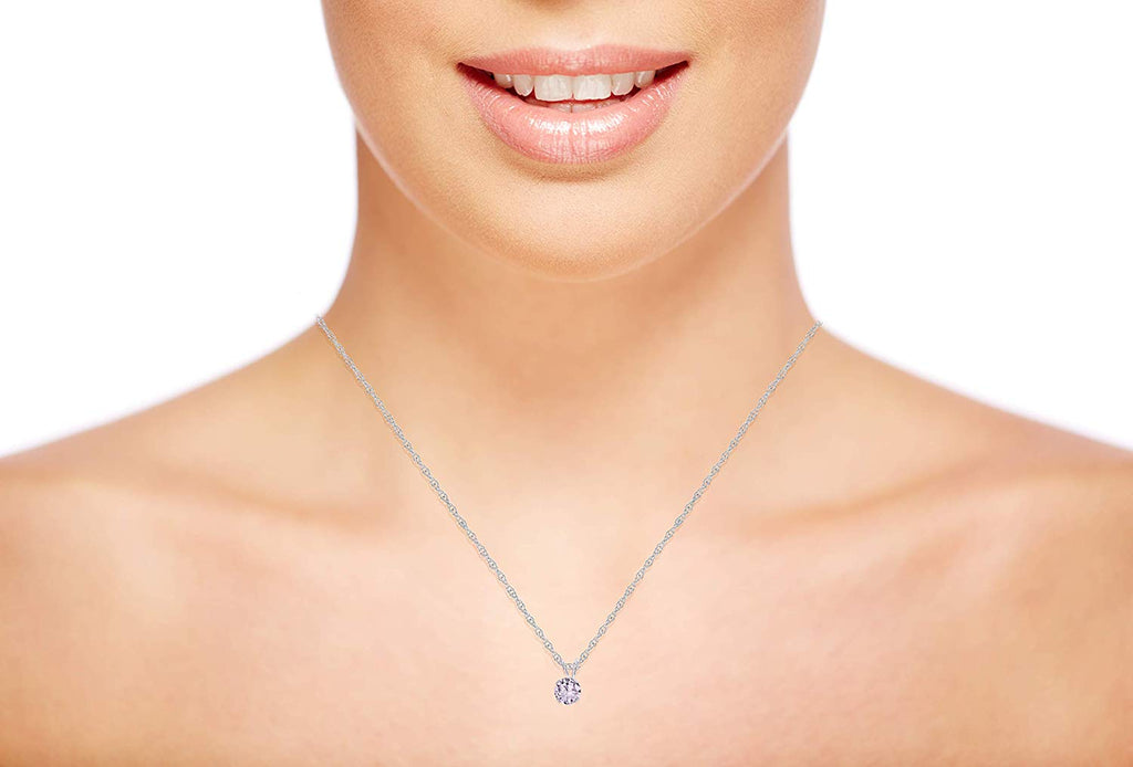Solid 10K Yellow White Rose Gold 5mm Round Gemstone Birthstone 18" Rope Chain Necklace H992649