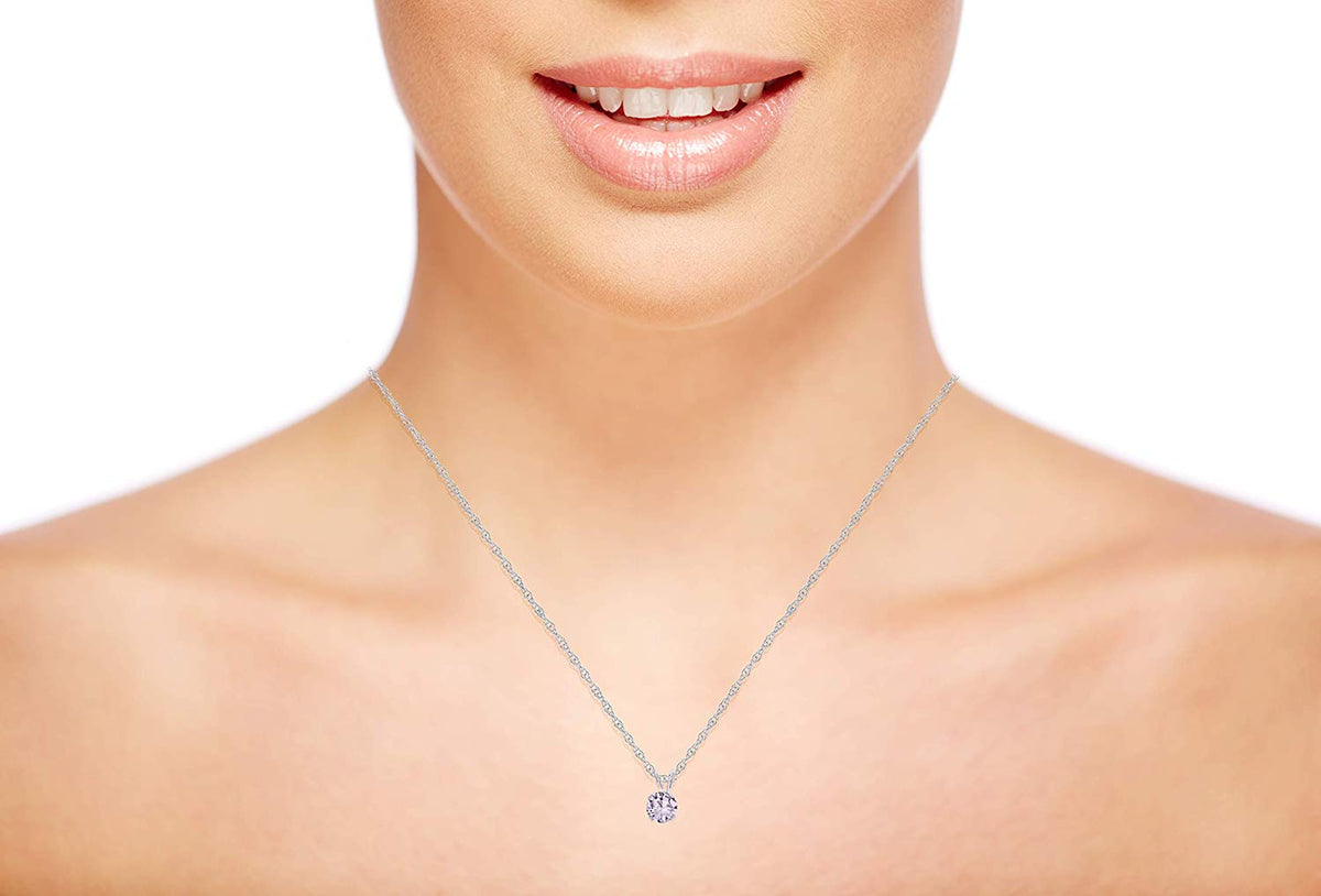 Solid 10K Yellow White Rose Gold 5mm Round Gemstone Birthstone 18" Rope Chain Necklace H992649