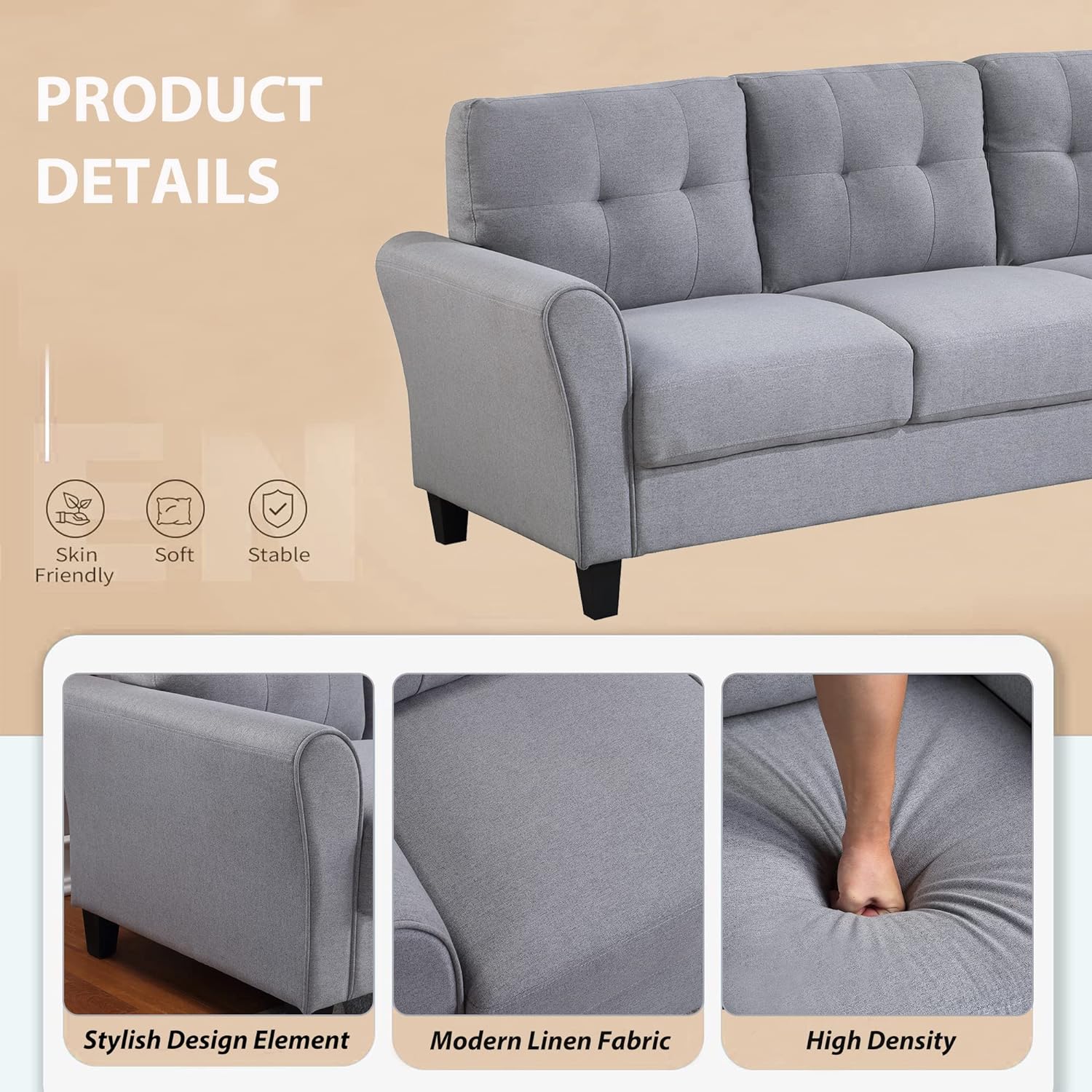 Light Grey-Blue Button Tufted Sectional Sofa Set G81103