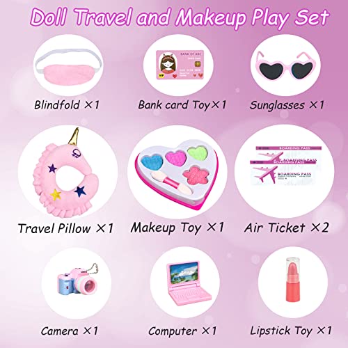 17Pcs 18 Inch Doll Clothes and Accessories Travel Play Set with Travel Pillow Camera F900