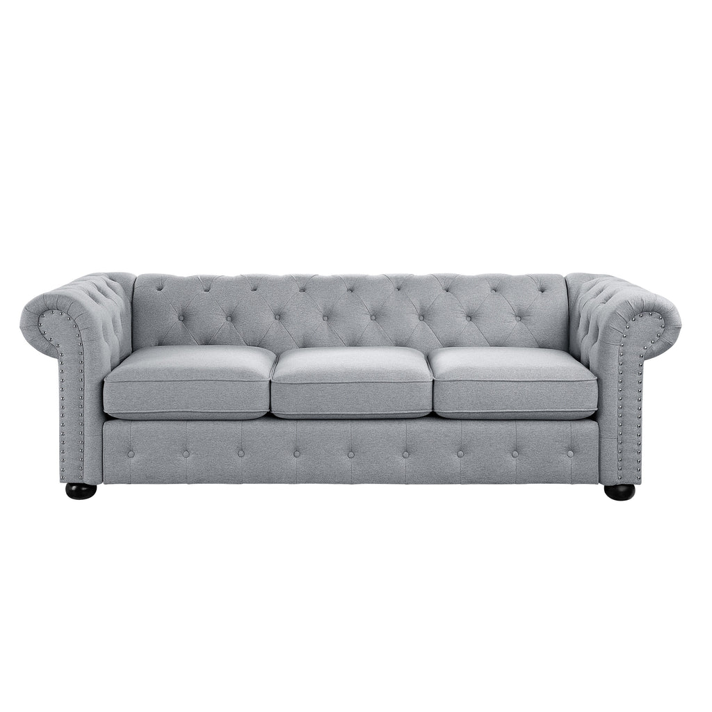 Light Grey 3-seater Tufted Sofa with Rolled Arms P467136