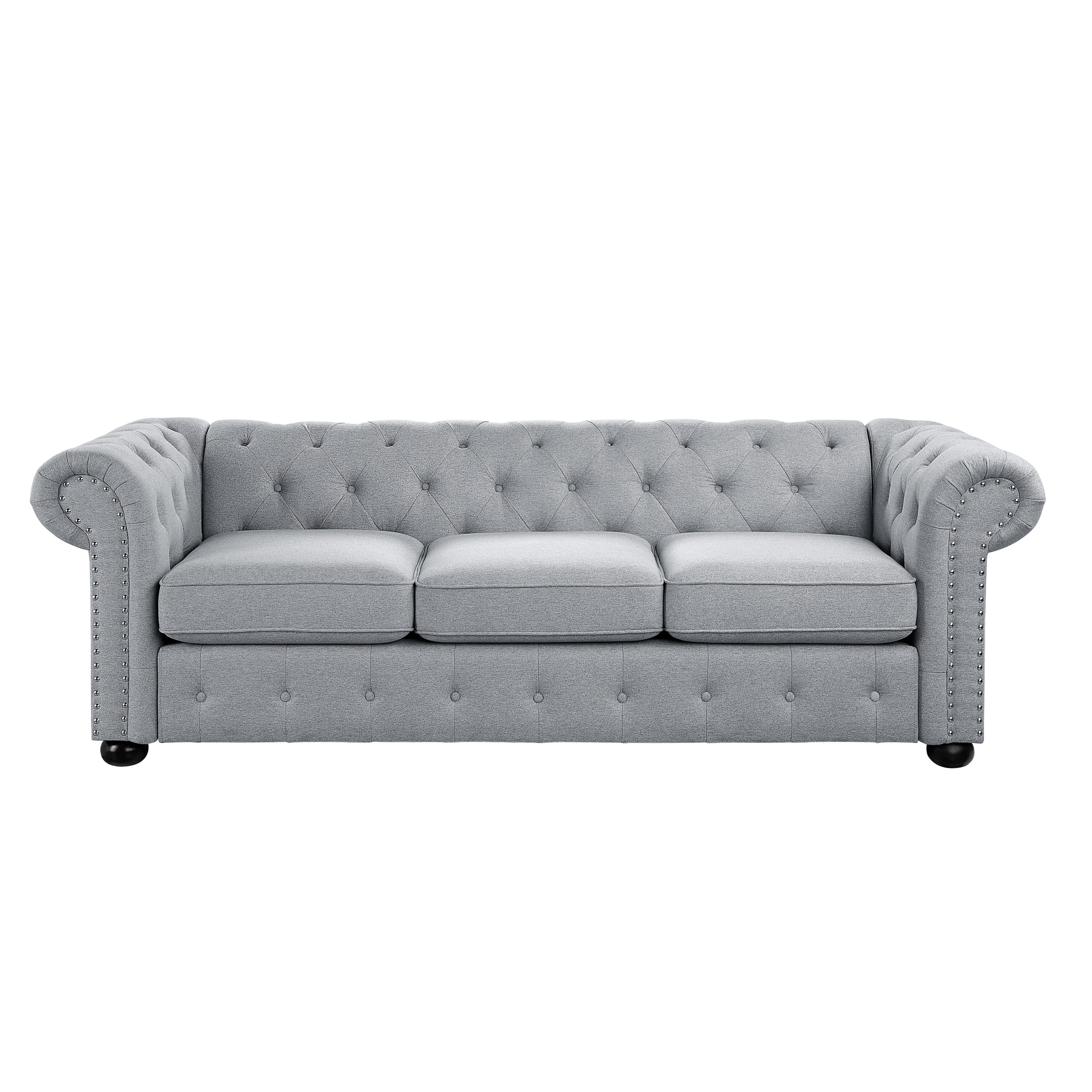 Light Grey 3-seater Tufted Sofa with Rolled Arms P467136