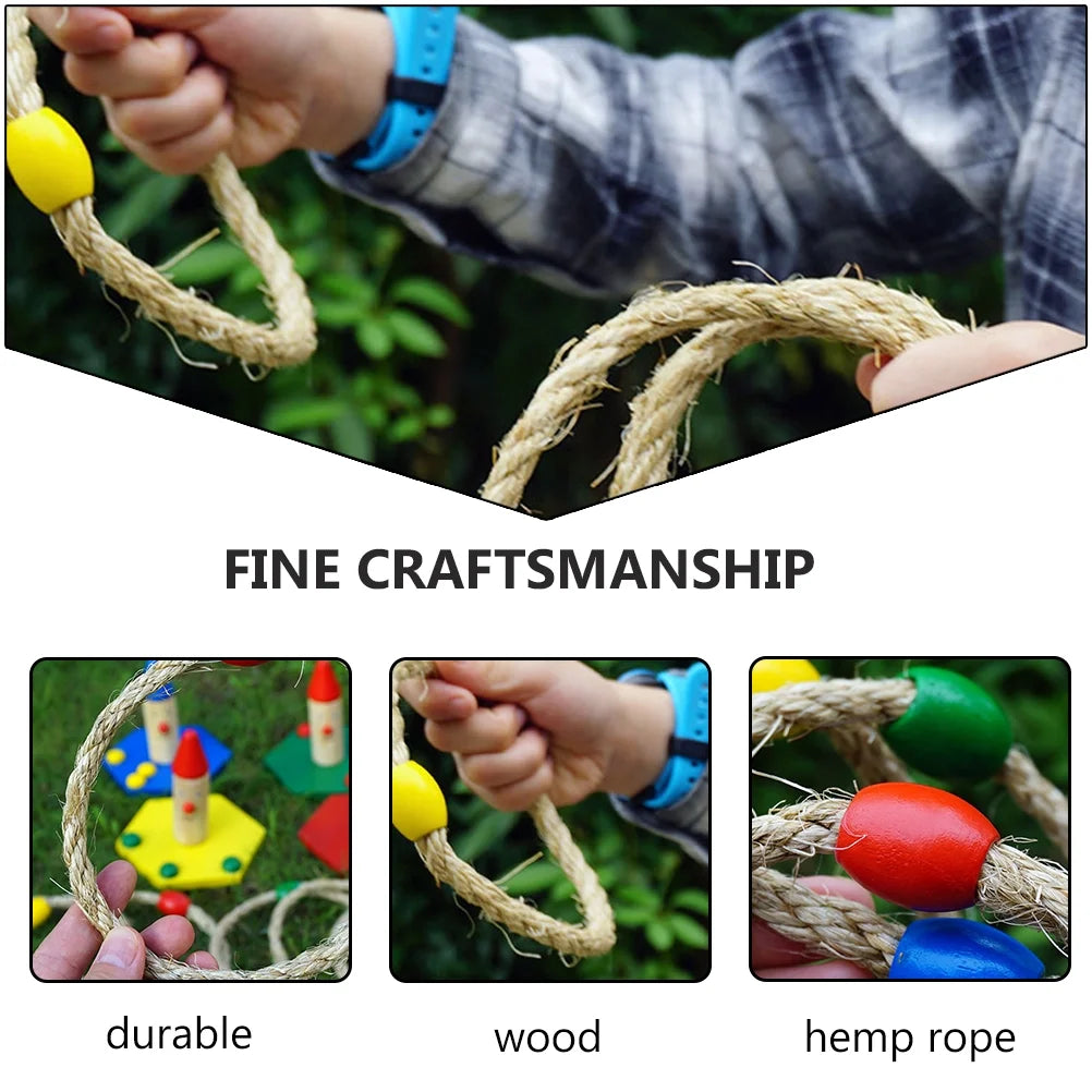 20 PCS Natural Rope Wooden Ring Toss Game Outdoor Playsets X811