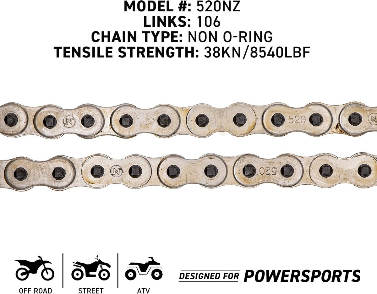 Drive Sprocket Chain Combo Front 14 Rear 43 Tooth 520NZ Standard 106 Links Pack of 2 H8797