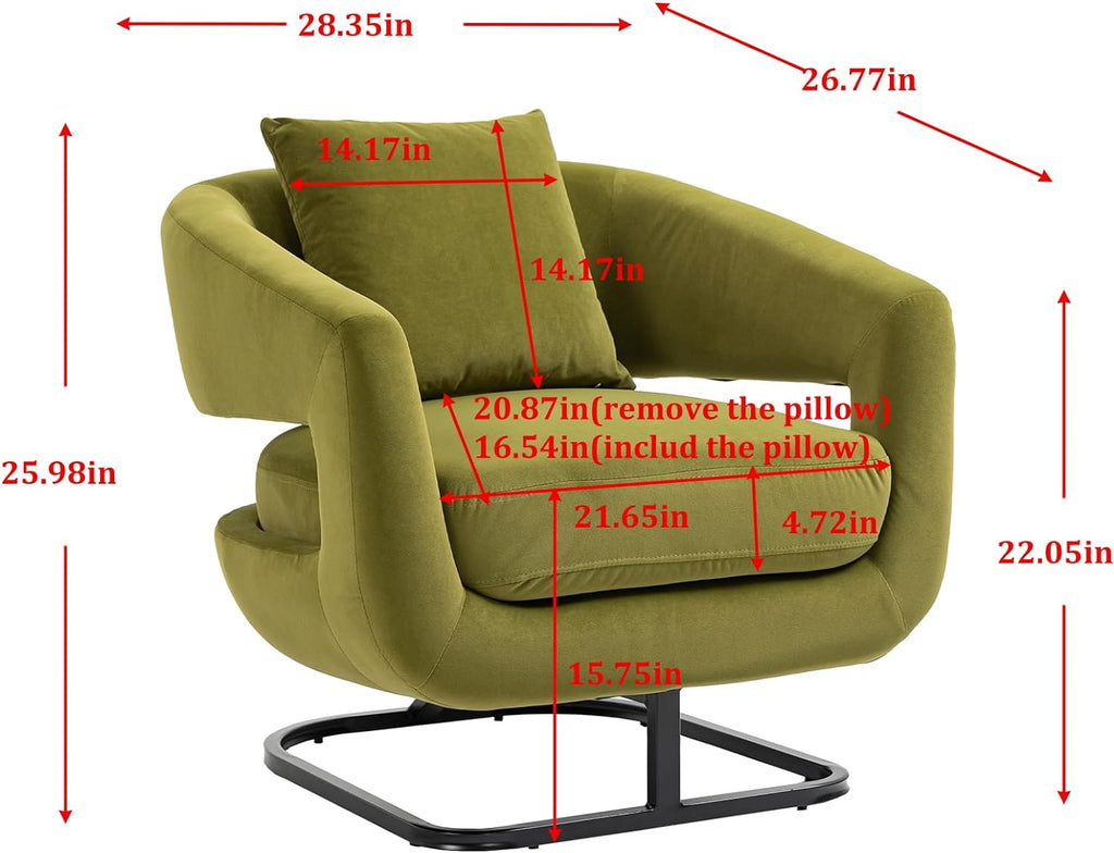 Olive Velvet Barrel Chair with Metal Base X9920